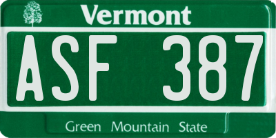 VT license plate ASF387