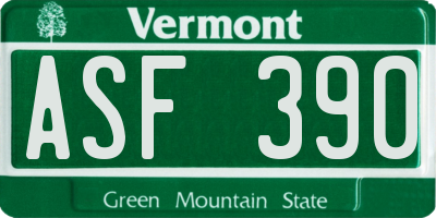 VT license plate ASF390
