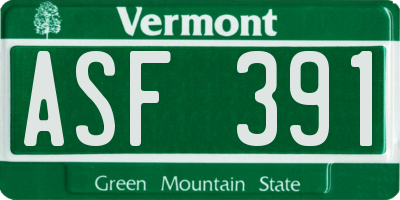 VT license plate ASF391