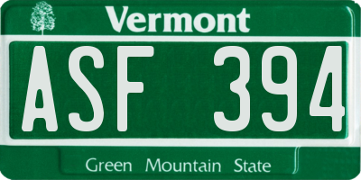 VT license plate ASF394