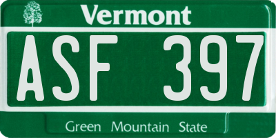 VT license plate ASF397