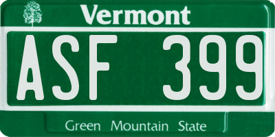VT license plate ASF399
