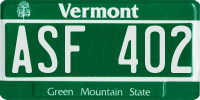 VT license plate ASF402