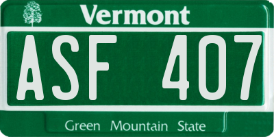 VT license plate ASF407