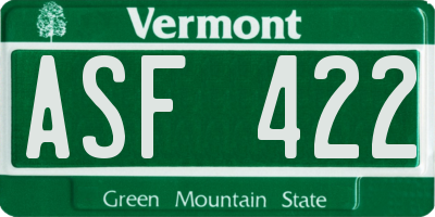 VT license plate ASF422