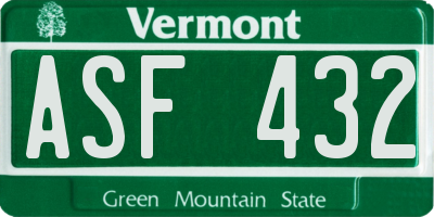 VT license plate ASF432