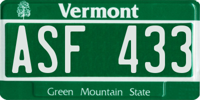 VT license plate ASF433