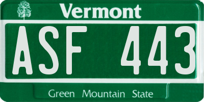 VT license plate ASF443