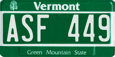 VT license plate ASF449