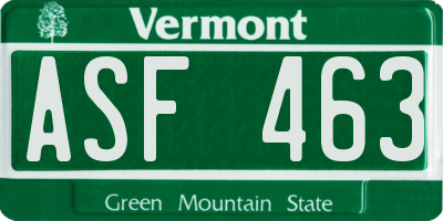 VT license plate ASF463