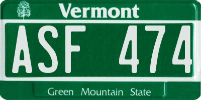 VT license plate ASF474