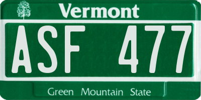 VT license plate ASF477