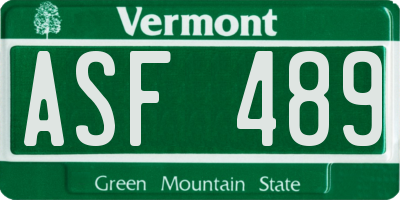 VT license plate ASF489