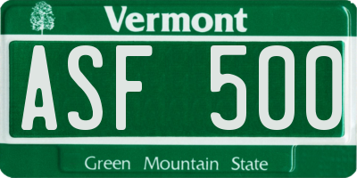 VT license plate ASF500