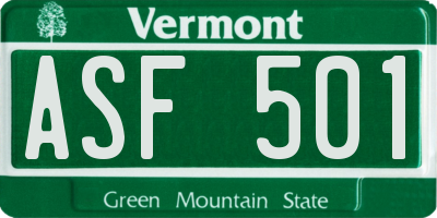 VT license plate ASF501
