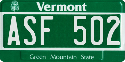 VT license plate ASF502