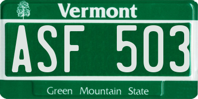 VT license plate ASF503