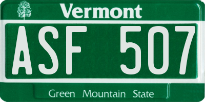 VT license plate ASF507
