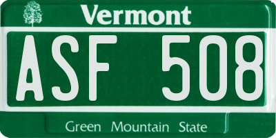 VT license plate ASF508