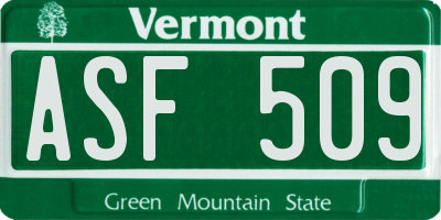 VT license plate ASF509