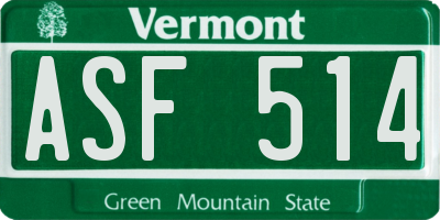VT license plate ASF514