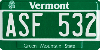 VT license plate ASF532