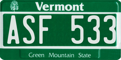 VT license plate ASF533