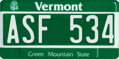 VT license plate ASF534