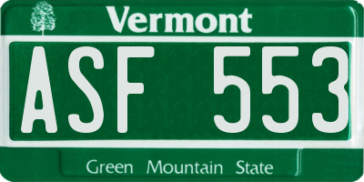 VT license plate ASF553
