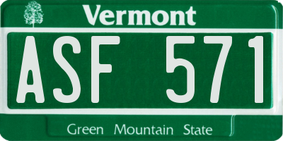 VT license plate ASF571