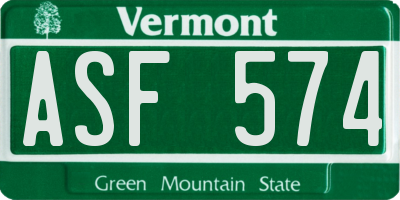 VT license plate ASF574