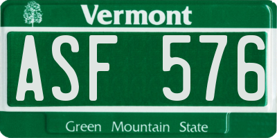VT license plate ASF576