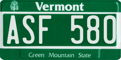 VT license plate ASF580
