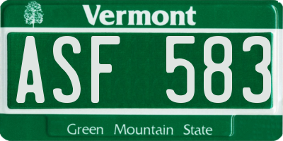 VT license plate ASF583