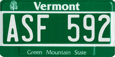 VT license plate ASF592