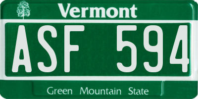 VT license plate ASF594
