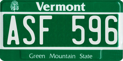 VT license plate ASF596