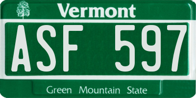 VT license plate ASF597