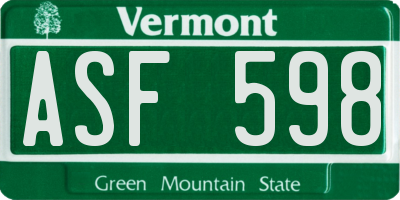 VT license plate ASF598