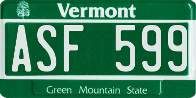 VT license plate ASF599