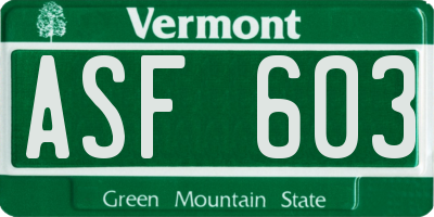 VT license plate ASF603