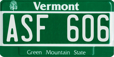 VT license plate ASF606
