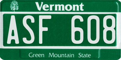 VT license plate ASF608
