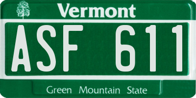 VT license plate ASF611