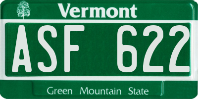 VT license plate ASF622