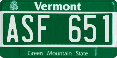 VT license plate ASF651