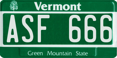 VT license plate ASF666