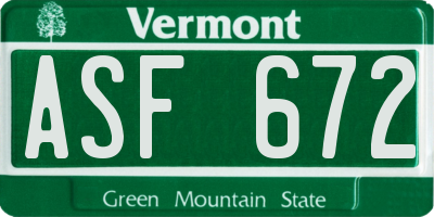 VT license plate ASF672