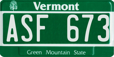 VT license plate ASF673