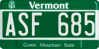 VT license plate ASF685